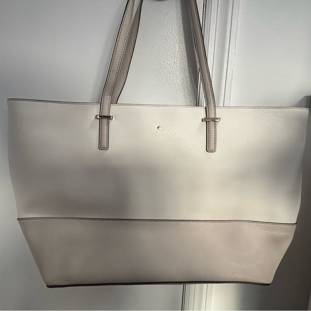Kate Spade Briel Large White Grey Leather Tote